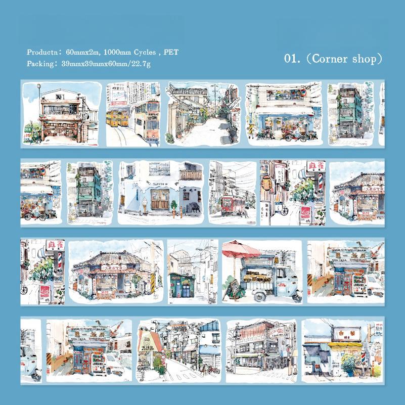 Ins Beautiful Scenery House and Four Seasons Tape | Street Building Countryside Snow Village Washi tape | Washi Tape Roll | Gift Wrapping