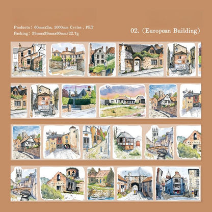 Ins Beautiful Scenery House and Four Seasons Tape | Street Building Countryside Snow Village Washi tape | Washi Tape Roll | Gift Wrapping