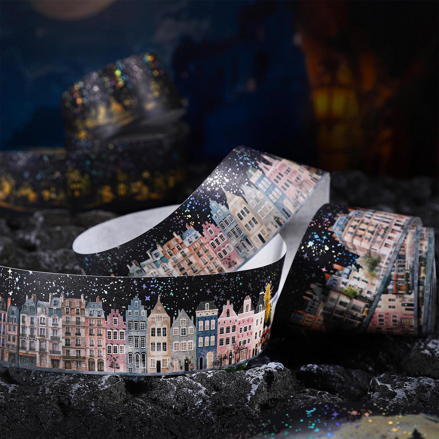 Shimmering Nighty City Washi Tape | Landscaping Decorative Tape Stickers | Junk Journal Planner Bullet Collage Craft Scrapbooking Supplies