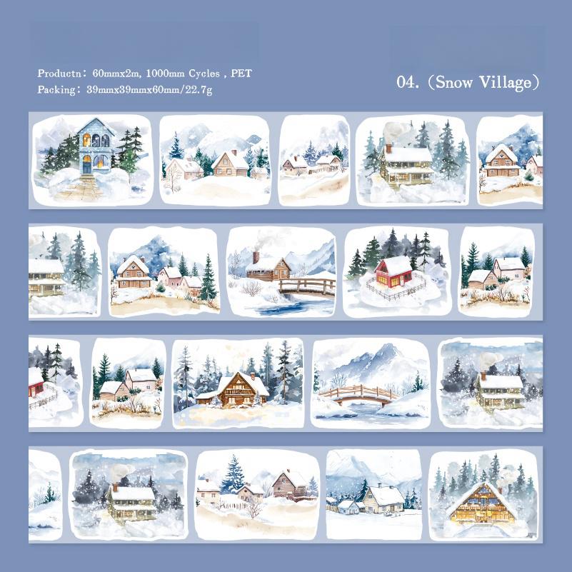 Ins Beautiful Scenery House and Four Seasons Tape | Street Building Countryside Snow Village Washi tape | Washi Tape Roll | Gift Wrapping