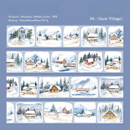 Ins Beautiful Scenery House and Four Seasons Tape | Street Building Countryside Snow Village Washi tape | Washi Tape Roll | Gift Wrapping