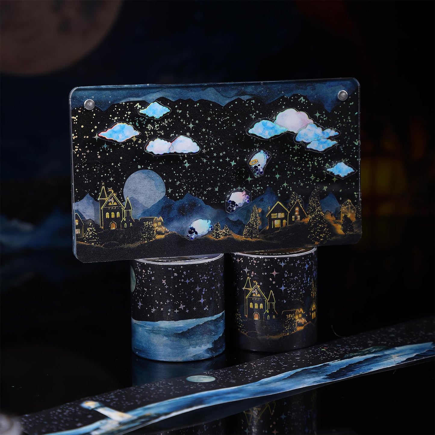 Shimmering Nighty City Washi Tape | Landscaping Decorative Tape Stickers | Junk Journal Planner Bullet Collage Craft Scrapbooking Supplies