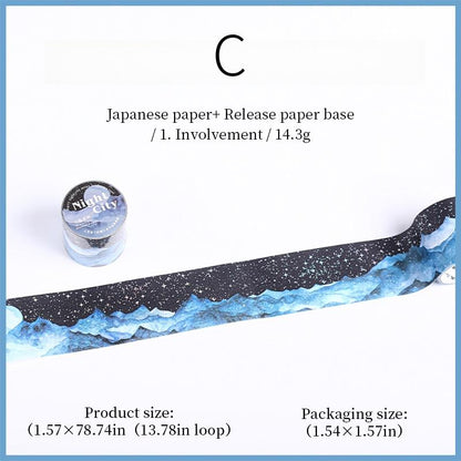 Shimmering Nighty City Washi Tape | Landscaping Decorative Tape Stickers | Junk Journal Planner Bullet Collage Craft Scrapbooking Supplies