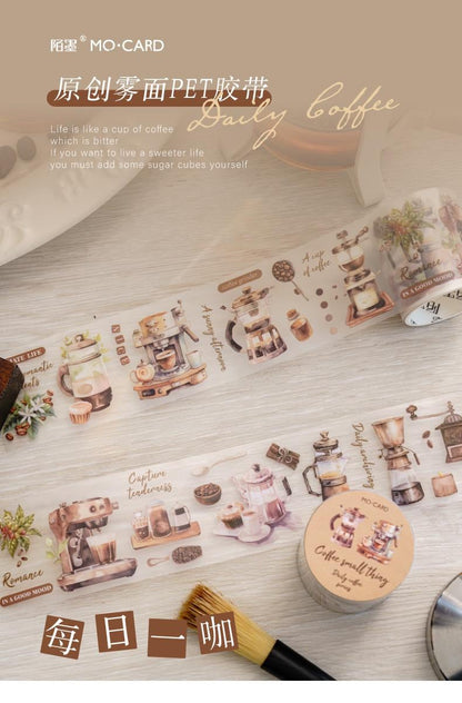 Daily Coffee Tape | Coffee Shop Girl  Smudge Label PET tape | Junk Journal Planner Bullet Journal Tape | Gift Wrapping | Gift for Girls