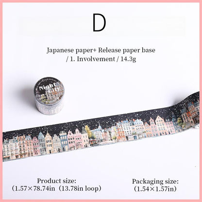 Shimmering Nighty City Washi Tape | Landscaping Decorative Tape Stickers | Junk Journal Planner Bullet Collage Craft Scrapbooking Supplies