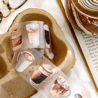 Daily Coffee Tape | Coffee Shop Girl  Smudge Label PET tape | Junk Journal Planner Bullet Journal Tape | Gift Wrapping | Gift for Girls