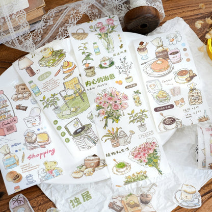 Hand-drawn Washi Tape | Coffee Home Shopping Grocery Flowers | Planner Journal Deco Stickers  | Craft Scrapbooking Bullet Journal Supplies
