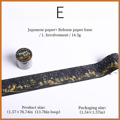 Shimmering Nighty City Washi Tape | Landscaping Decorative Tape Stickers | Junk Journal Planner Bullet Collage Craft Scrapbooking Supplies