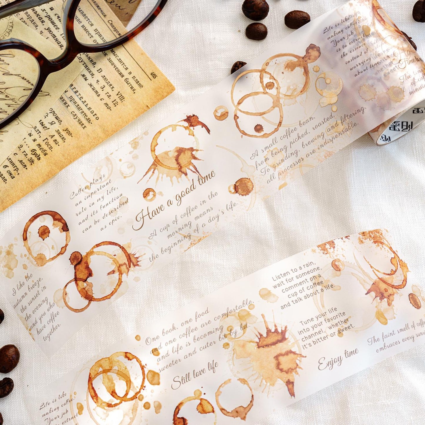 Daily Coffee Tape | Coffee Shop Girl  Smudge Label PET tape | Junk Journal Planner Bullet Journal Tape | Gift Wrapping | Gift for Girls
