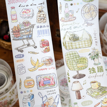 Hand-drawn Washi Tape | Coffee Home Shopping Grocery Flowers | Planner Journal Deco Stickers  | Craft Scrapbooking Bullet Journal Supplies