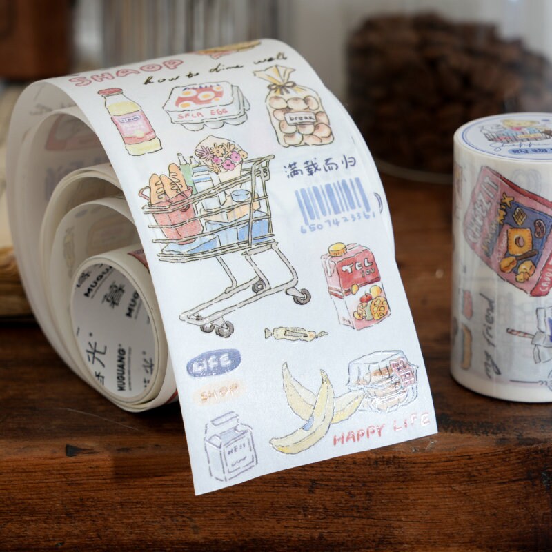 Hand-drawn Washi Tape | Coffee Home Shopping Grocery Flowers | Planner Journal Deco Stickers  | Craft Scrapbooking Bullet Journal Supplies