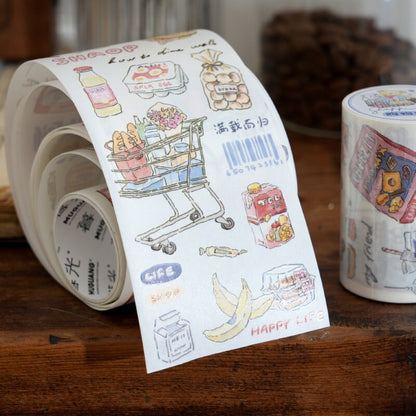 Hand-drawn Washi Tape | Coffee Home Shopping Grocery Flowers | Planner Journal Deco Stickers  | Craft Scrapbooking Bullet Journal Supplies