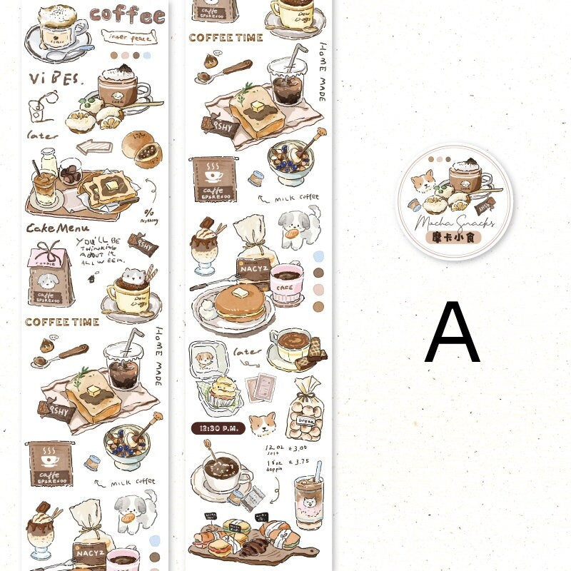 Hand-drawn Washi Tape | Coffee Home Shopping Grocery Flowers | Planner Journal Deco Stickers  | Craft Scrapbooking Bullet Journal Supplies