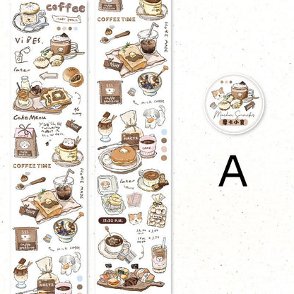 Hand-drawn Washi Tape | Coffee Home Shopping Grocery Flowers | Planner Journal Deco Stickers  | Craft Scrapbooking Bullet Journal Supplies