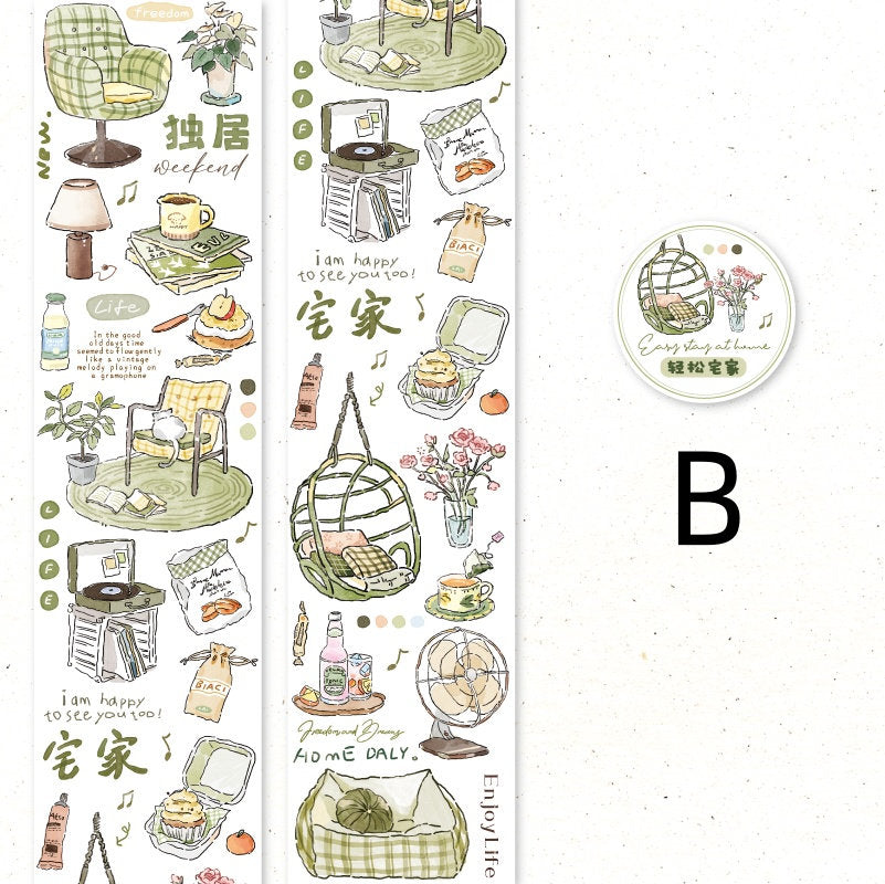 Hand-drawn Washi Tape | Coffee Home Shopping Grocery Flowers | Planner Journal Deco Stickers  | Craft Scrapbooking Bullet Journal Supplies