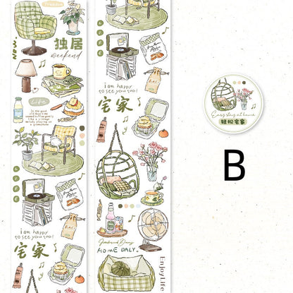 Hand-drawn Washi Tape | Coffee Home Shopping Grocery Flowers | Planner Journal Deco Stickers  | Craft Scrapbooking Bullet Journal Supplies