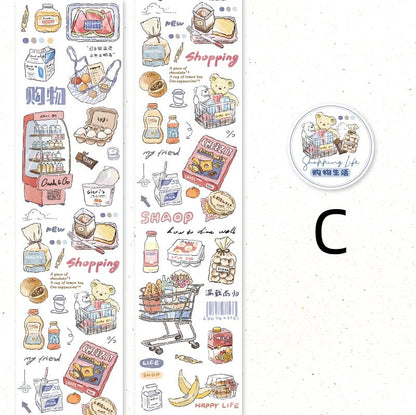 Hand-drawn Washi Tape | Coffee Home Shopping Grocery Flowers | Planner Journal Deco Stickers  | Craft Scrapbooking Bullet Journal Supplies