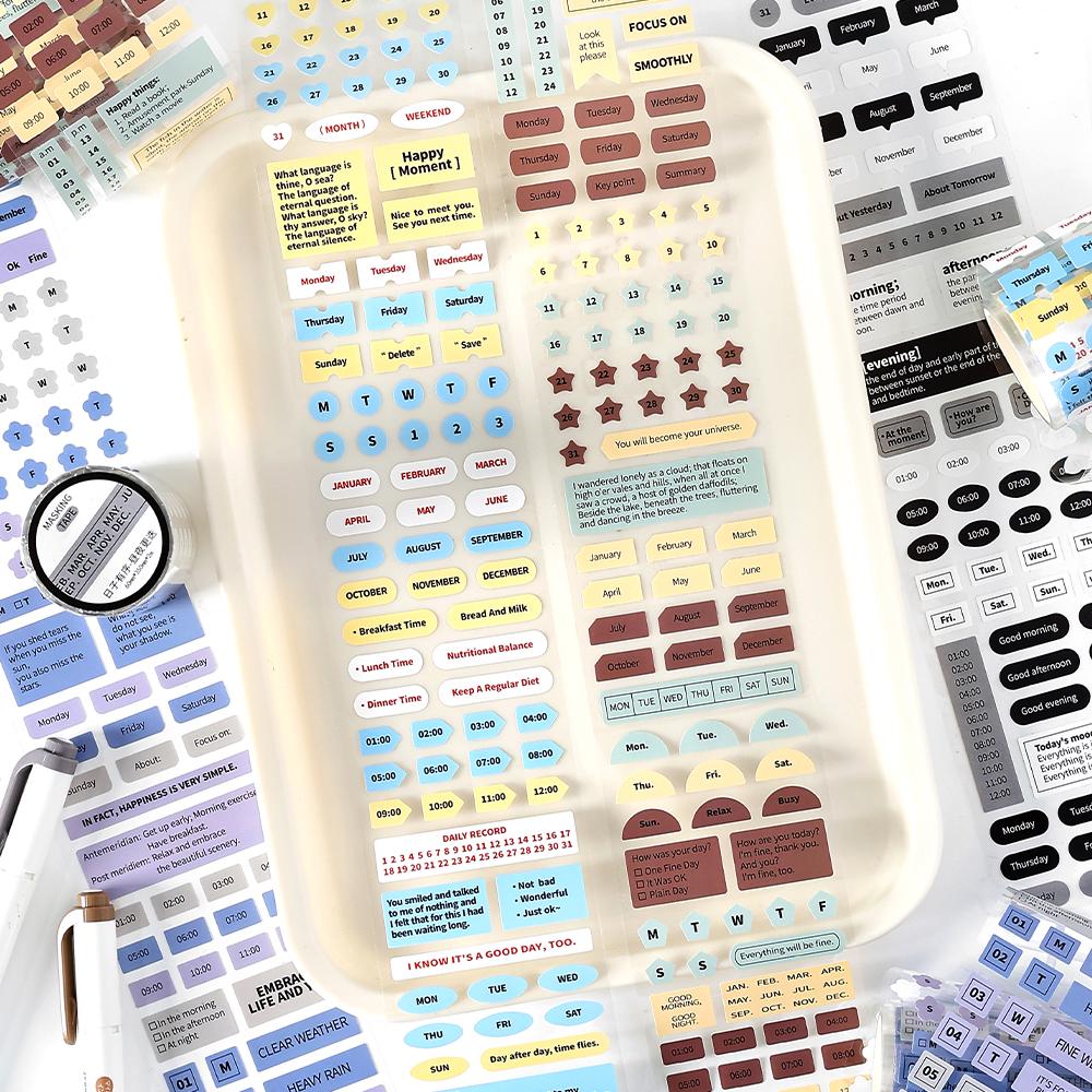 Function Planner Stickers | Week Time Word Number Letter Weekly Plan Planner Stickers｜Bujo Junk Journal Collage Scrapbooking Supplies