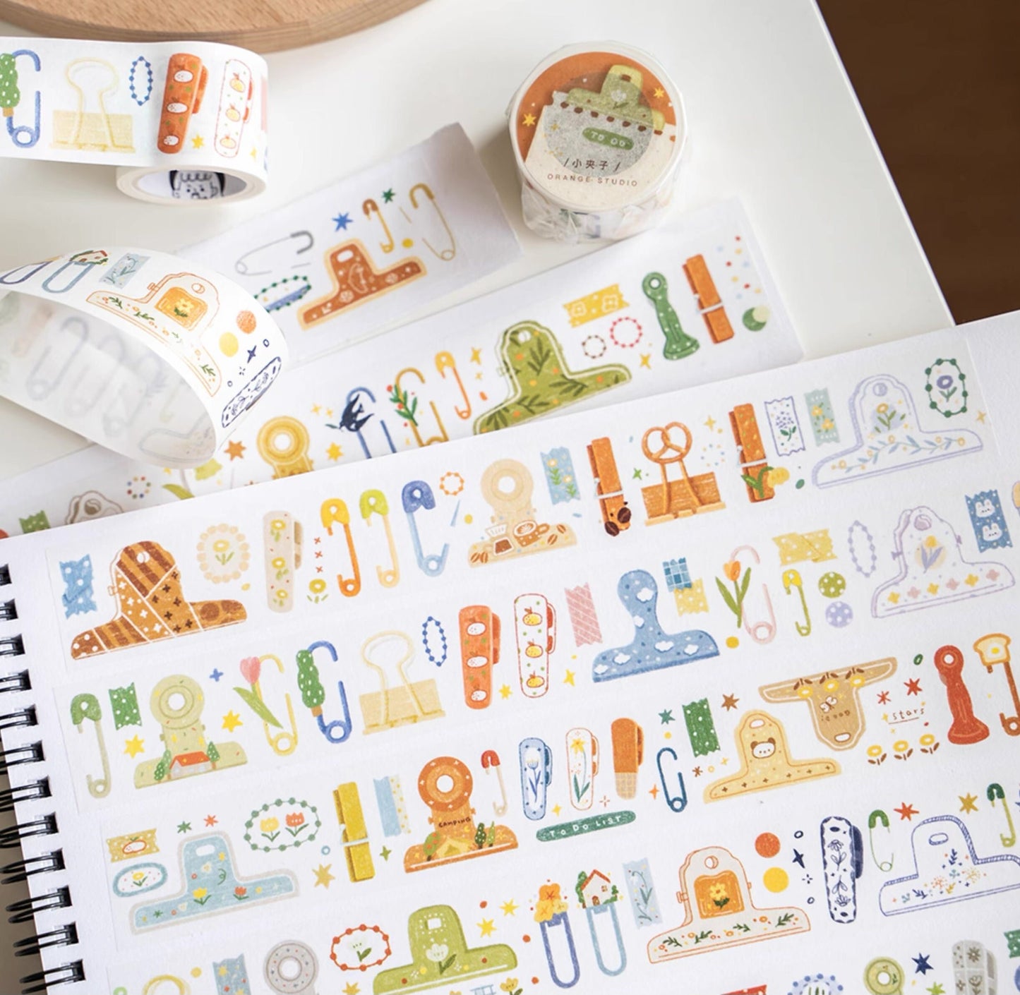 Cute Little Clips Washi Tape | Illustrated Masking Tape | Planner Journal Deco Stickers | Kids Craft Scrapbooking Supplies | Gift for Her