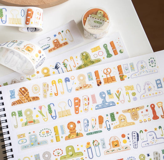 Cute Little Clips Washi Tape | Illustrated Masking Tape | Planner Journal Deco Stickers | Kids Craft Scrapbooking Supplies | Gift for Her