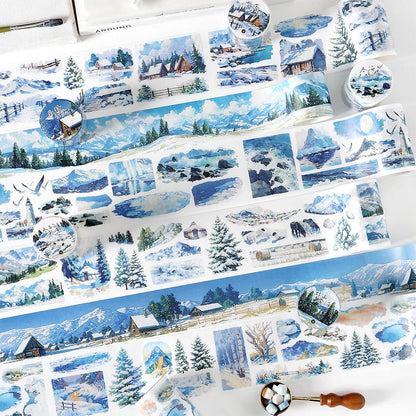 Snow Winter Landscape Decorative Tape | Cozy Winter Tape | Mountain Sea Tape | Junk Journal Collage Scrapbooking Supplies Gift Wrapping