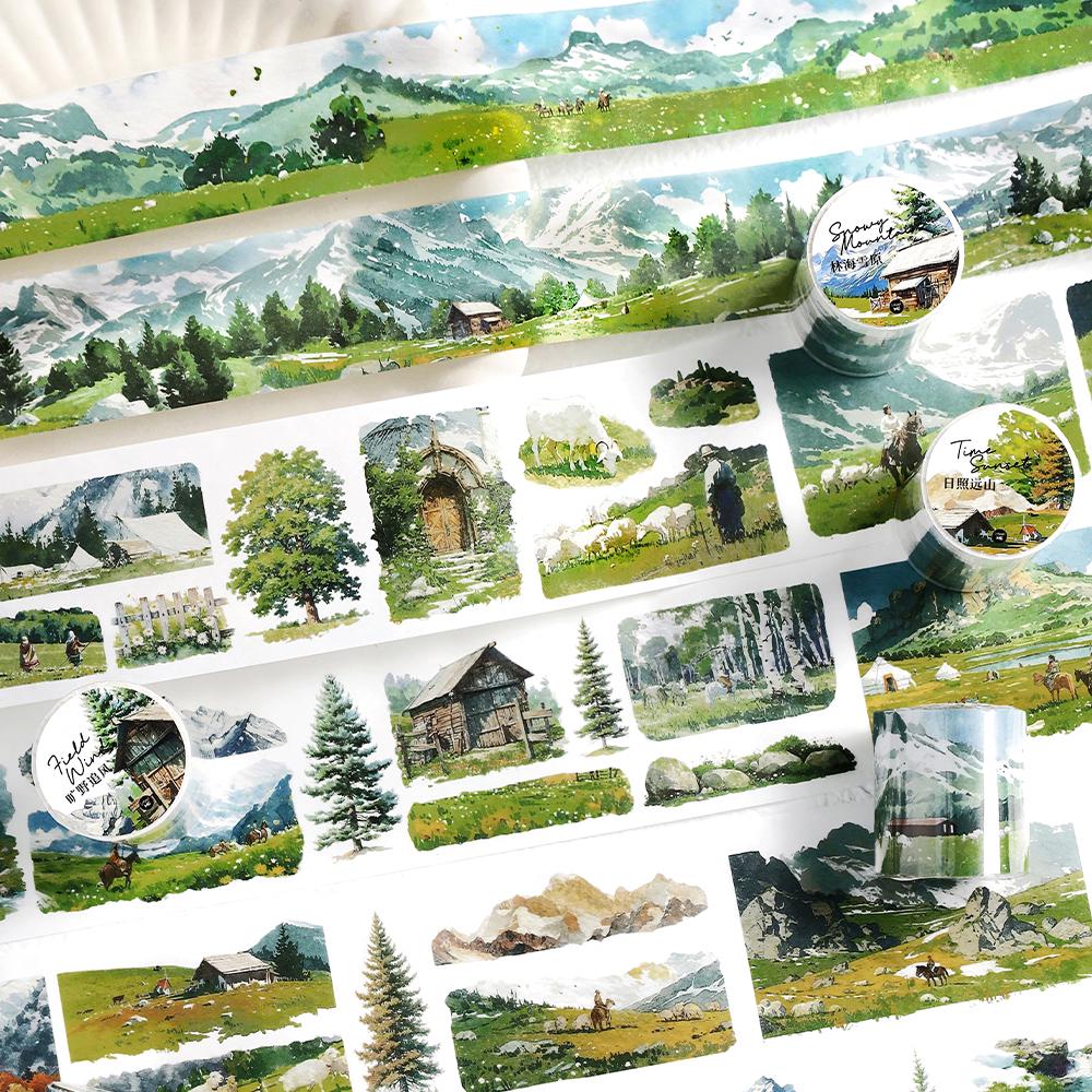 Ins Beautiful Scenery Tape | Wilderness Grassland Travel Washi tape | Washi Tape Roll | Travel Themes Tape | Gift Wrapping | Gift for Girls