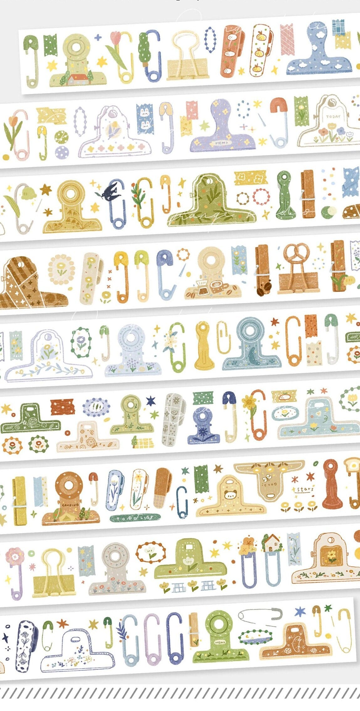Cute Little Clips Washi Tape | Illustrated Masking Tape | Planner Journal Deco Stickers | Kids Craft Scrapbooking Supplies | Gift for Her