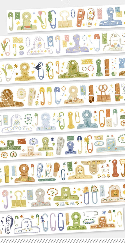 Cute Little Clips Washi Tape | Illustrated Masking Tape | Planner Journal Deco Stickers | Kids Craft Scrapbooking Supplies | Gift for Her