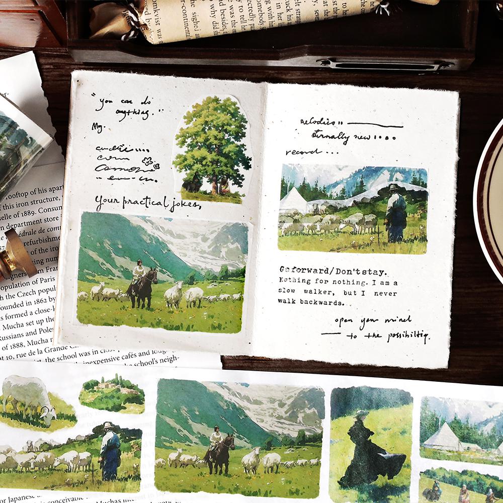Ins Beautiful Scenery Tape | Wilderness Grassland Travel Washi tape | Washi Tape Roll | Travel Themes Tape | Gift Wrapping | Gift for Girls