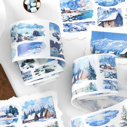 Snow Winter Landscape Decorative Tape | Cozy Winter Tape | Mountain Sea Tape | Junk Journal Collage Scrapbooking Supplies Gift Wrapping