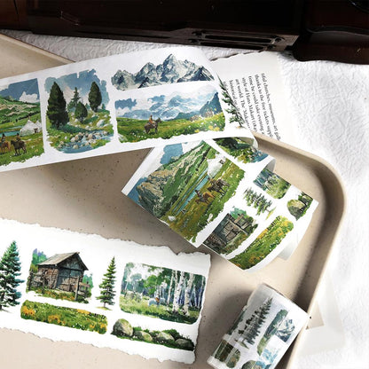 Ins Beautiful Scenery Tape | Wilderness Grassland Travel Washi tape | Washi Tape Roll | Travel Themes Tape | Gift Wrapping | Gift for Girls