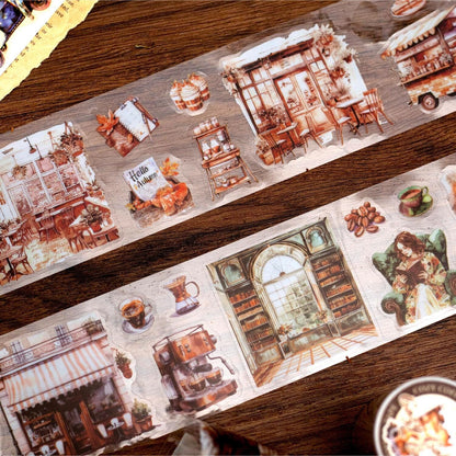 Cozy Coffee Corner PET Tape | Coffee Decorative PET tape | Journal Scrapbooking Collage Crafting Supplies | Coffee Lover Gift