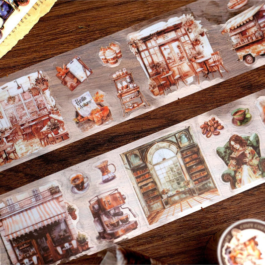 Cozy Coffee Corner PET Tape | Coffee Decorative PET tape | Journal Scrapbooking Collage Crafting Supplies | Coffee Lover Gift