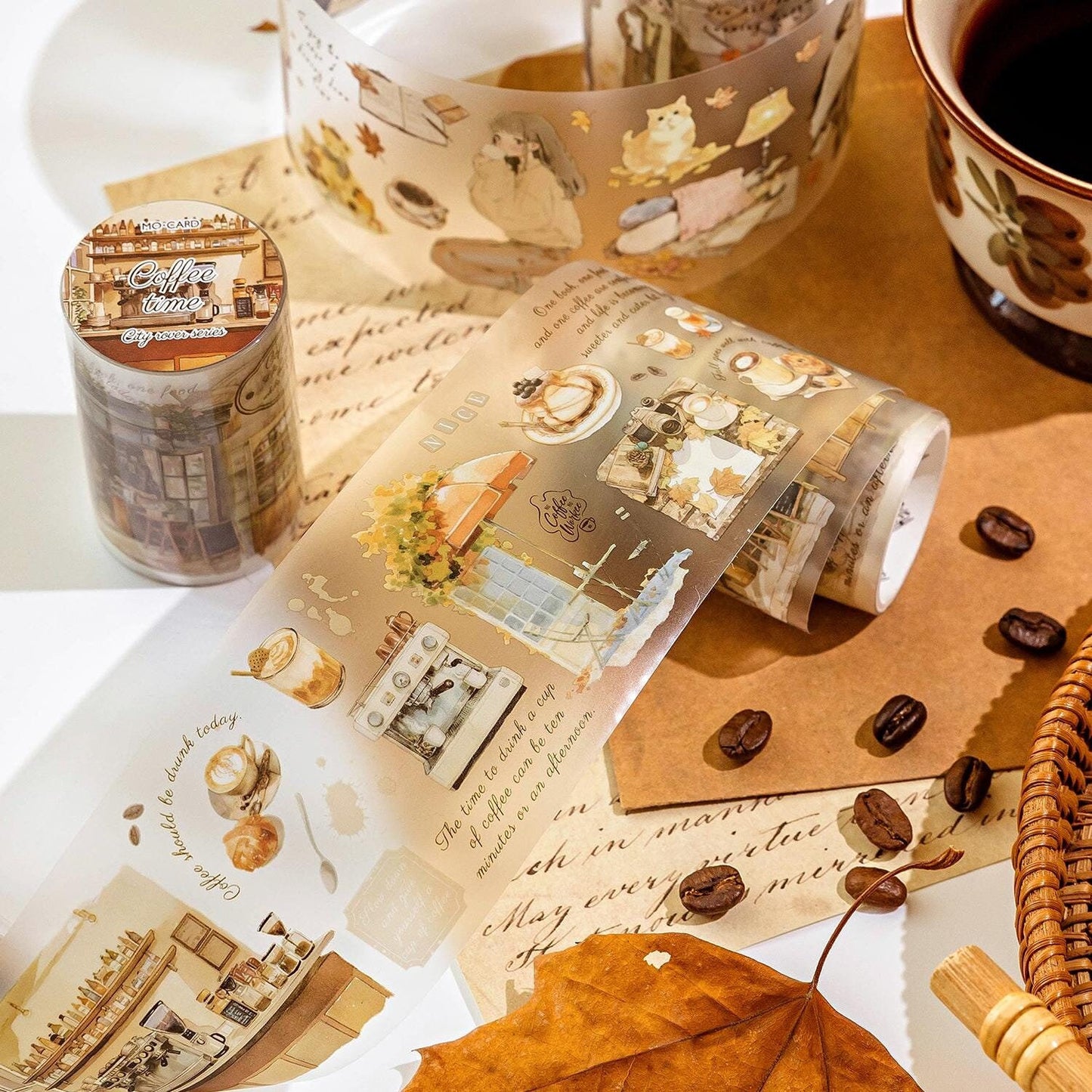 Autumn Streetscape PET Tape | Autumn Scenery Coffee Girls PET Tape | Junk Journal Collage Planner Stickers Supplies | Decorative Tapes