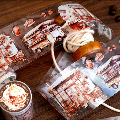 Cozy Coffee Corner PET Tape | Coffee Decorative PET tape | Journal Scrapbooking Collage Crafting Supplies | Coffee Lover Gift