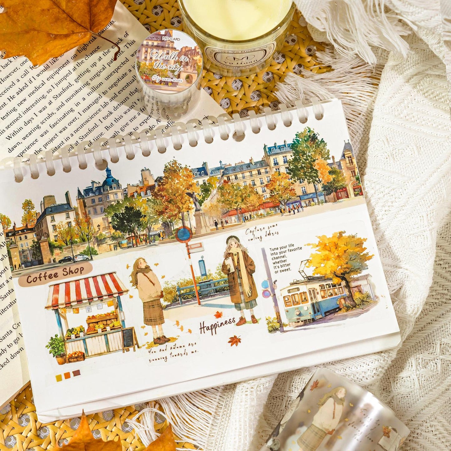 Autumn Streetscape PET Tape | Autumn Scenery Coffee Girls PET Tape | Junk Journal Collage Planner Stickers Supplies | Decorative Tapes