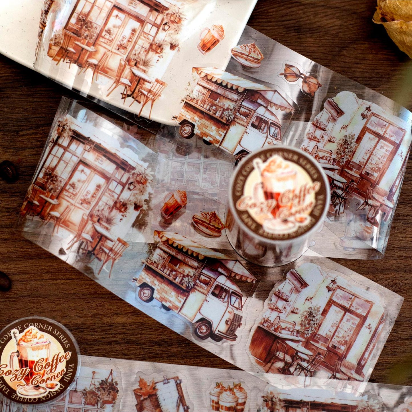 Cozy Coffee Corner PET Tape | Coffee Decorative PET tape | Journal Scrapbooking Collage Crafting Supplies | Coffee Lover Gift