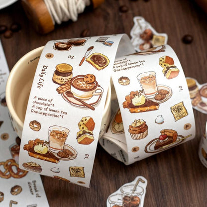 Handdrawn Coffee Dessert Girl  Washi Tape |  Coffee Lover Decorative Tape | Collage Planner Junk Journal Album Scrapbooking Sticker Supplies