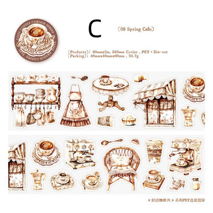 Cozy Coffee Corner PET Tape | Coffee Decorative PET tape | Journal Scrapbooking Collage Crafting Supplies | Coffee Lover Gift