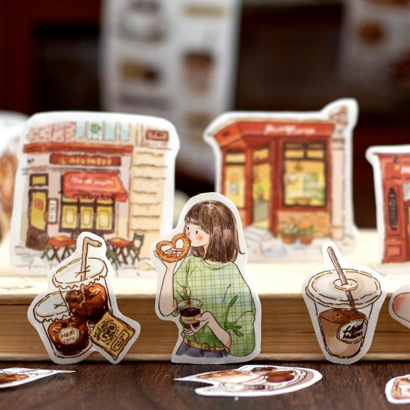 Handdrawn Coffee Dessert Girl  Washi Tape |  Coffee Lover Decorative Tape | Collage Planner Junk Journal Album Scrapbooking Sticker Supplies