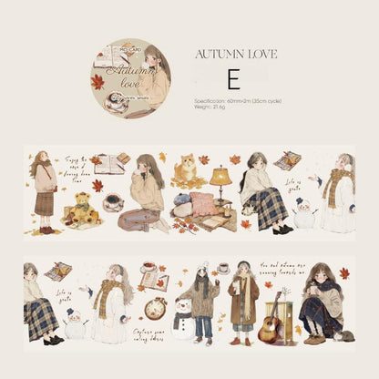 Autumn Streetscape PET Tape | Autumn Scenery Coffee Girls PET Tape | Junk Journal Collage Planner Stickers Supplies | Decorative Tapes