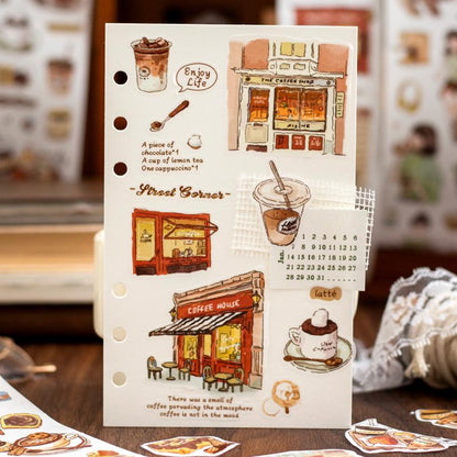 Handdrawn Coffee Dessert Girl  Washi Tape |  Coffee Lover Decorative Tape | Collage Planner Junk Journal Album Scrapbooking Sticker Supplies