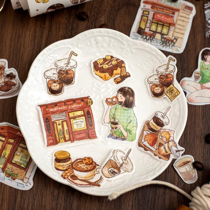 Handdrawn Coffee Dessert Girl  Washi Tape |  Coffee Lover Decorative Tape | Collage Planner Junk Journal Album Scrapbooking Sticker Supplies