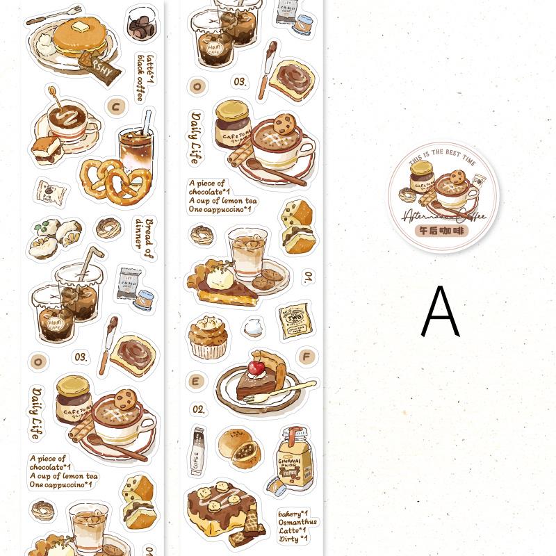 Handdrawn Coffee Dessert Girl  Washi Tape |  Coffee Lover Decorative Tape | Collage Planner Junk Journal Album Scrapbooking Sticker Supplies