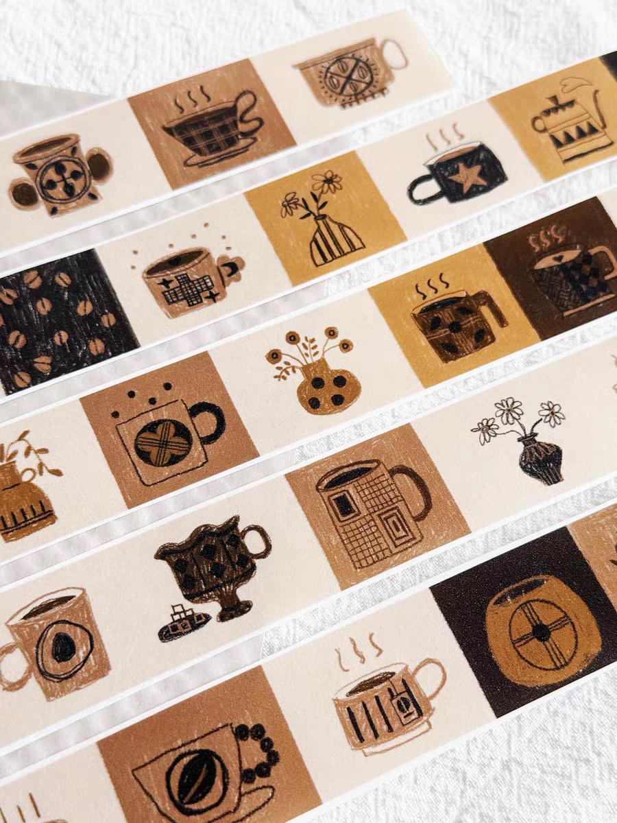 Coffee Lover Washi Decorative Tape | Coffee Tea Flower | Planner Journal Deco Stickers  | Kids Craft Scrapbooking Supplies | Gift for Her