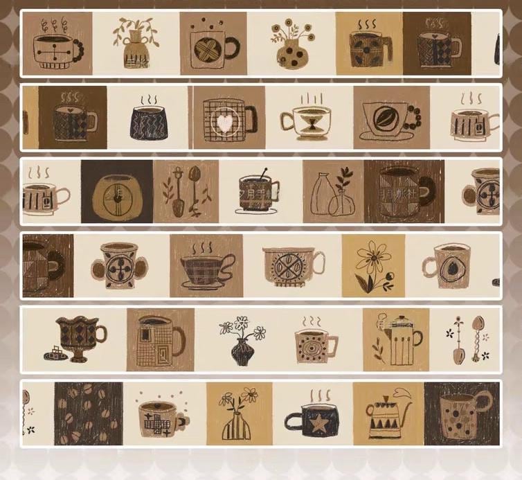 Coffee Lover Washi Decorative Tape | Coffee Tea Flower | Planner Journal Deco Stickers  | Kids Craft Scrapbooking Supplies | Gift for Her