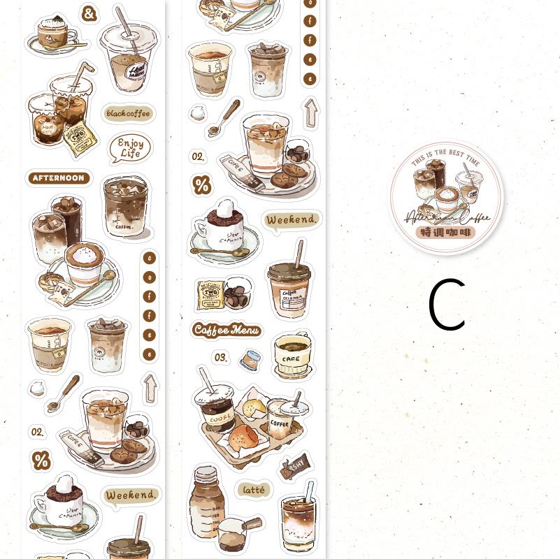 Handdrawn Coffee Dessert Girl  Washi Tape |  Coffee Lover Decorative Tape | Collage Planner Junk Journal Album Scrapbooking Sticker Supplies