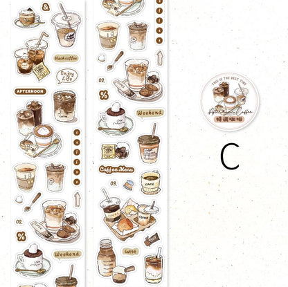 Handdrawn Coffee Dessert Girl  Washi Tape |  Coffee Lover Decorative Tape | Collage Planner Junk Journal Album Scrapbooking Sticker Supplies