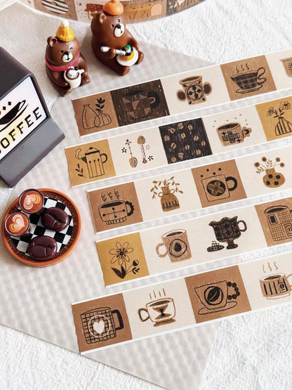 Coffee Lover Washi Decorative Tape | Coffee Tea Flower | Planner Journal Deco Stickers  | Kids Craft Scrapbooking Supplies | Gift for Her