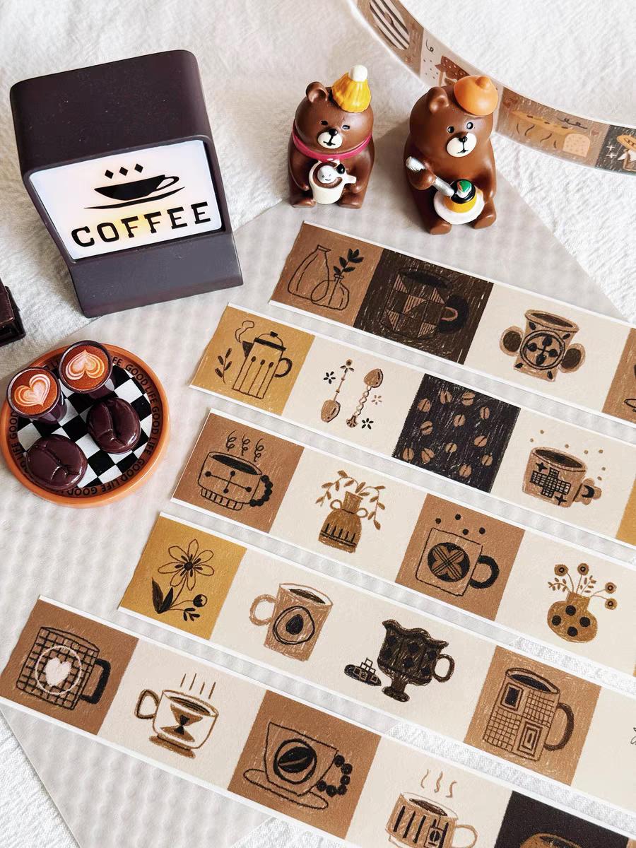 Coffee Lover Washi Decorative Tape | Coffee Tea Flower | Planner Journal Deco Stickers  | Kids Craft Scrapbooking Supplies | Gift for Her